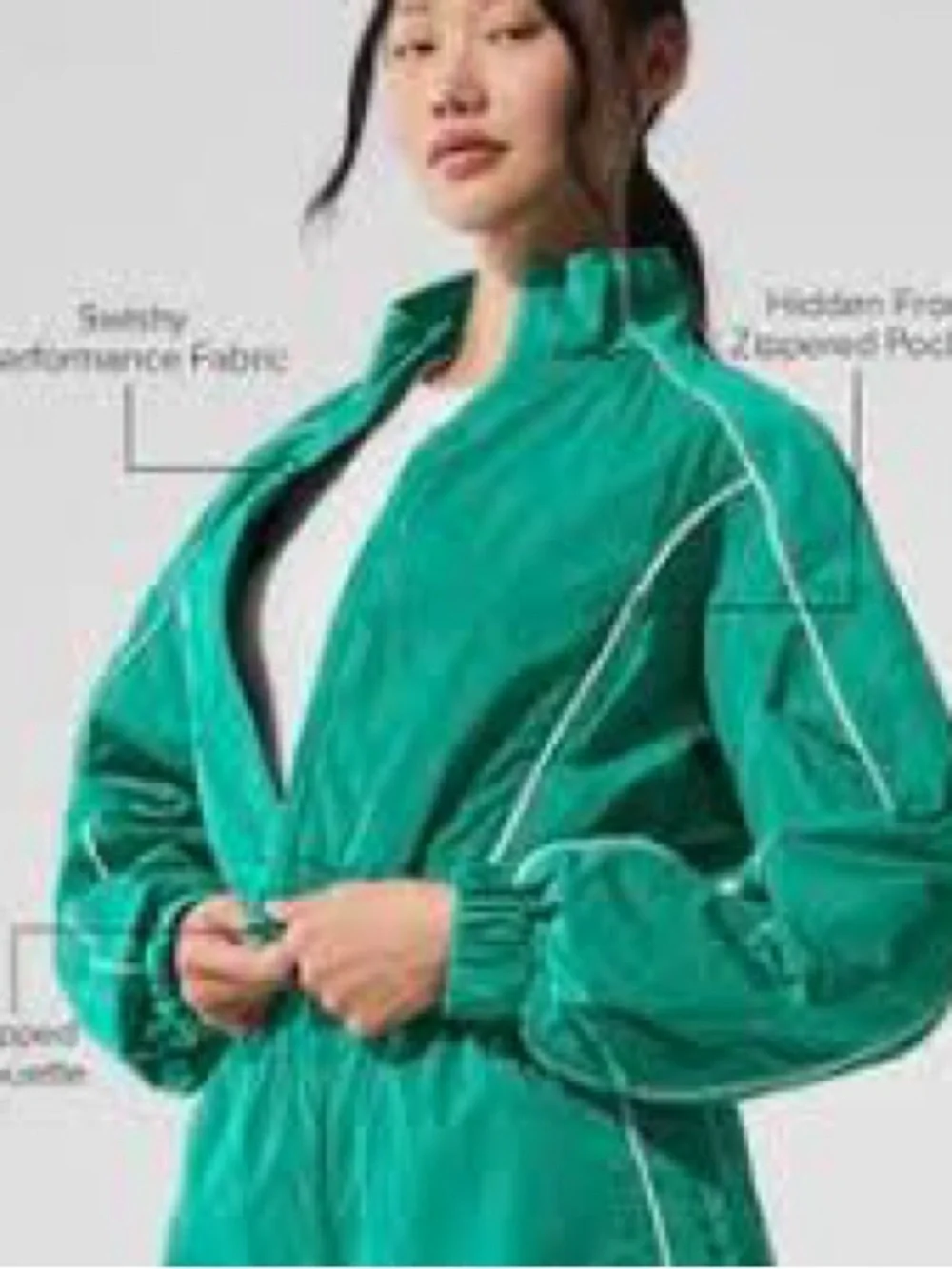 ALO Yoga Motivate Full-Zip Track Jacket - Spruce Green/White Size Small New